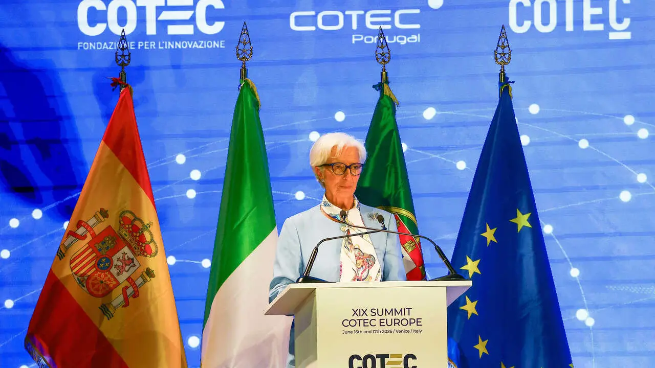 IPA85783521 - Venice, 19th COTEC Europe Symposium on the theme &ldquo;Rethinking Work in the Age of AI: Transformation, Opportunity, and Governance&rdquo; (&ldquo;Rethinking Work in the Age of AI: Transformation, Opportunity, and Governance&rdquo; at the Giorgio Cini Foundation on the island of San Giorgio Maggiore. Pictured: Christine Lagarde,.President of the European Central Bank