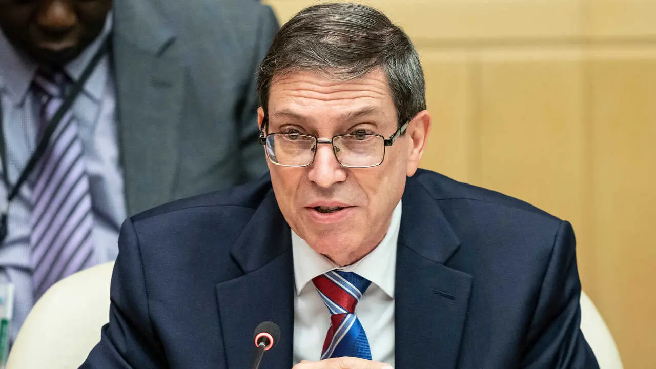 Foreign Minister of Cuba Bruno Eduardo Rodriguez Parrilla speaks at Ministerial meeting of Group of 77 Plus China at UN Headquarters. Cuba was elected as Chair country of the Group of 77 for the year 2023.