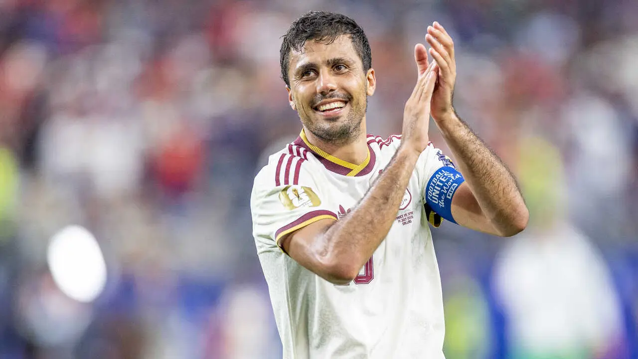 Rodrigo Hernandez Casante of Spain seen during FIFA World Cup 2026 football match between Frence and Spain at AT&T Stadium. Final score; France 0:2 Spain.