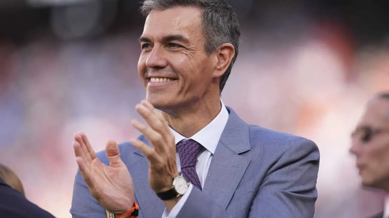 El presidente del Gobierno, Pedro S&aacute;nchez, ayer en la final del Mundialo en Nueva York, donde la selecci&oacute;n espa&ntilde;ola venci&oacute; a la argentina.
