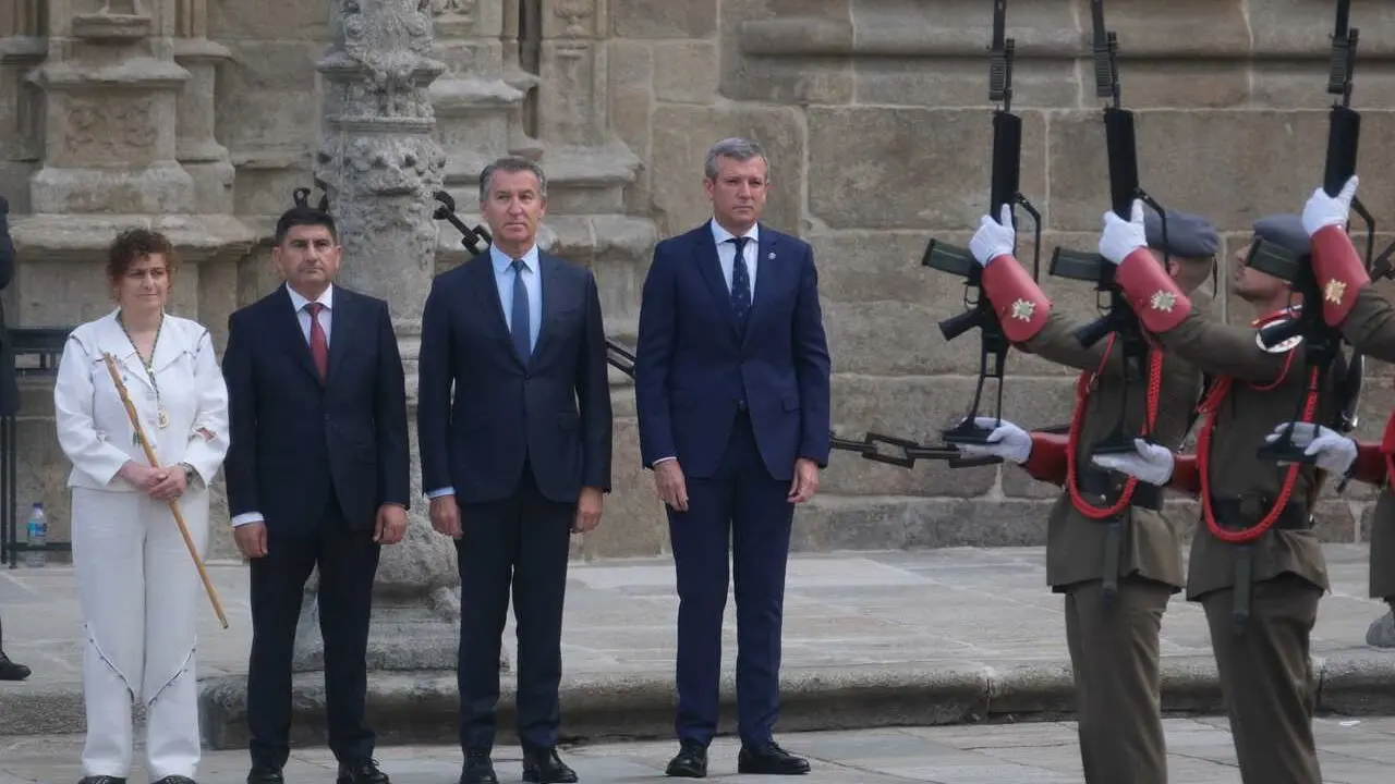Rueda, Feij&oacute;o, Pedro Blanco y Sanmart&iacute;n, durante los actos institucionales del D&iacute;a de Galicia.