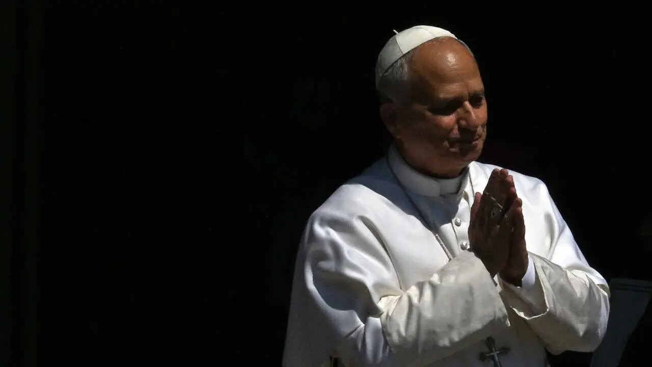 IPA86628352 - Italy, Castel Gandolfo, Vatican, July 12, 2026: Pope Leo XIV leads the Angelus prayer from the entrance of the Apostolic Palace in Piazza della Libert&agrave; (Liberty Square) at the papal summer residence in Castel Gandolfo.  Photograph by ALESSIA GIULIANI  / Catholic Press Photo