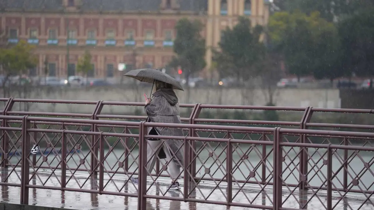 Archivo - Una persona se protege de la lluvia con un paraguas. A 03 de marzo de 2025, en Sevilla (Andaluc&iacute;a, Espa&ntilde;a).
