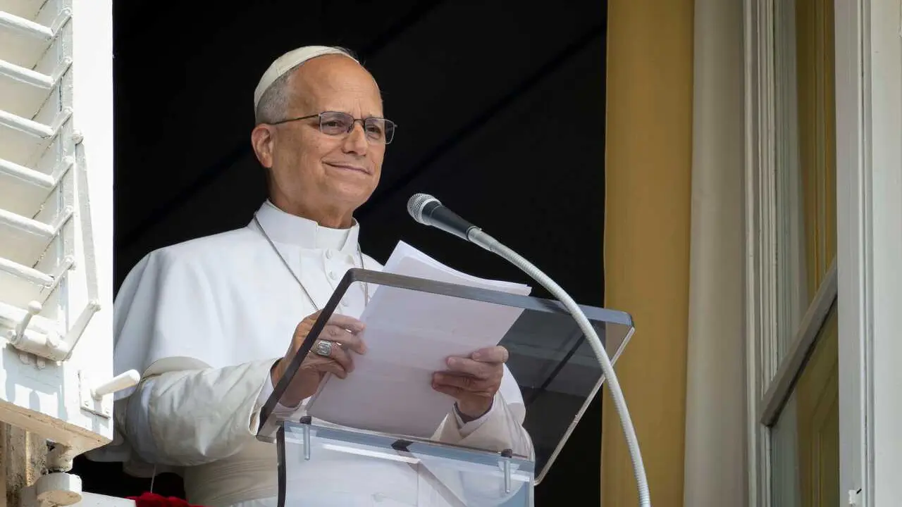 IPA87183971 - Italy, Rome, Vatican, August 2, 2026. Pope Leo XIV addresses the crowd from the window of the Apostolic Palace overlooking St. Peter's Square during the Regina Caeli prayer at the Vatican. Photo by VATICAN MEDIA / Catholic Press Photo