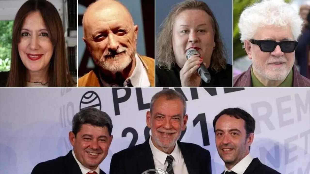Los autores Dolores Redondo, Arturo P&eacute;rez-Reverte, Alana S. Portero, Jorge D&iacute;az, Agust&iacute;n Mart&iacute;nez y Antonio Mercero --reunidos bajo el pseud&oacute;nimo de Carmen Mola-- y el cineasta Pedro Almod&oacute;var