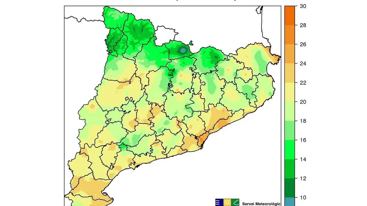 Mapa de temperaturas m&iacute;nimas este s&aacute;bado en Catalunya