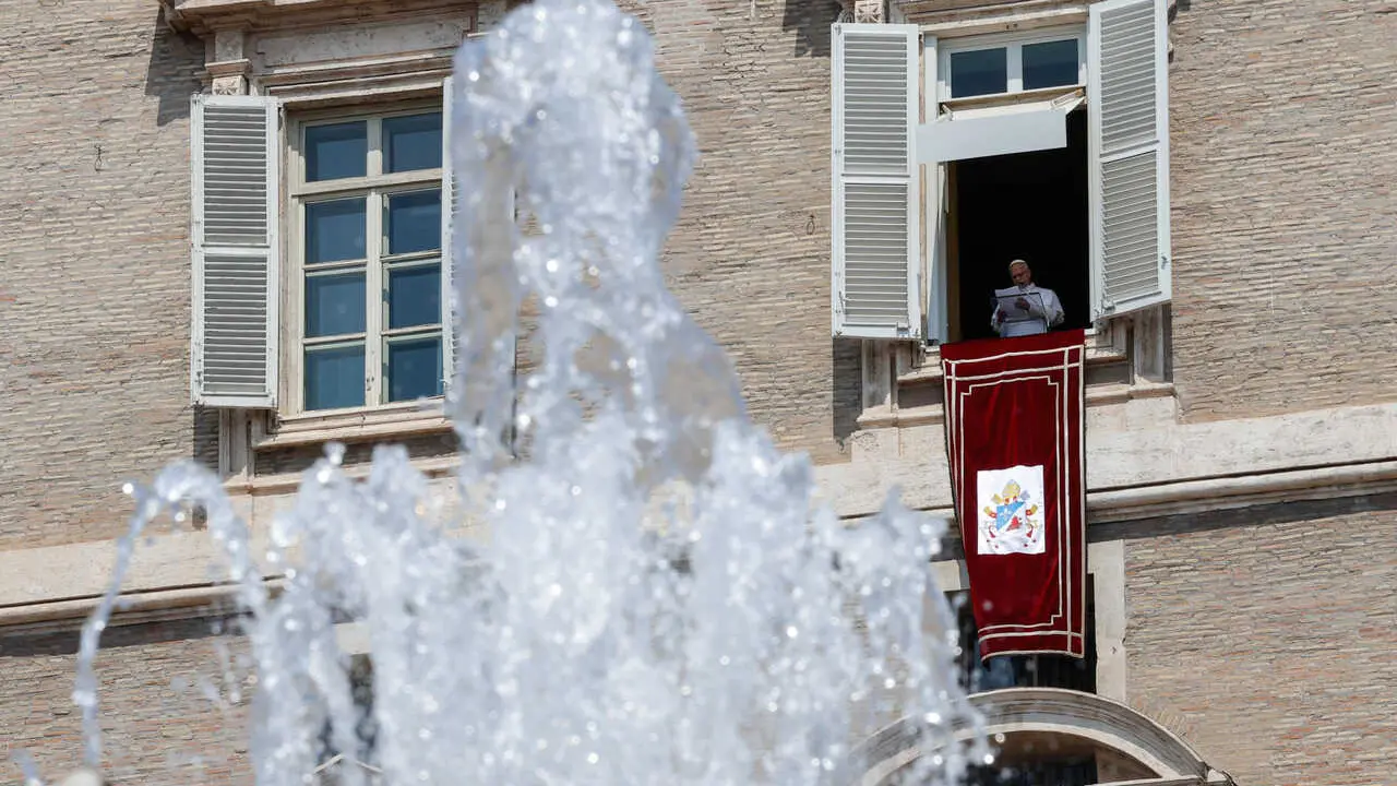 Pope Leo XIV leads his Angelus prayer from the window of his office overlooking Saint Peter's Square, Vatican City, 2 August 2026. ANSA/GIUSEPPE LAMI