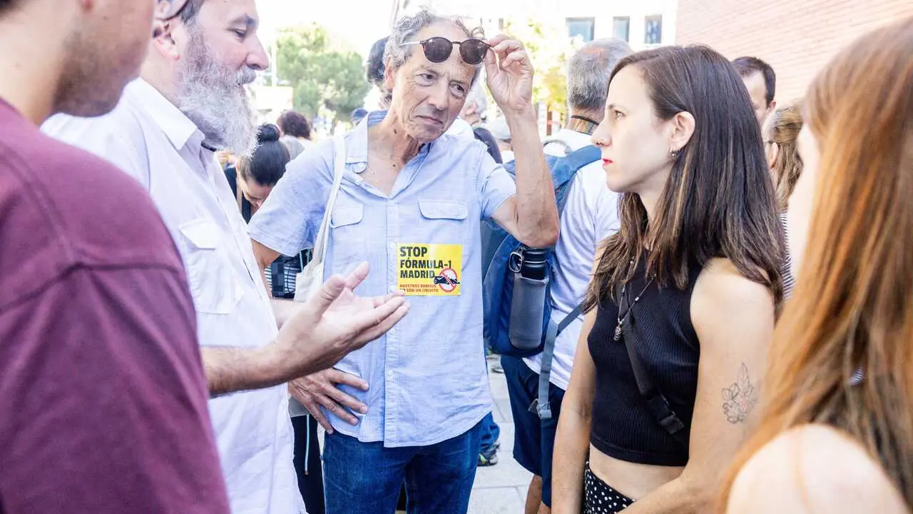 La secretaria general de Podemos, Ione Belarra, durante una concentraci&oacute;n para protestar por la celebraci&oacute;n del Gran Premio de F&oacute;rmula 1, a 13 de septiembre de 2026, en Madrid (Espa&ntilde;a). 