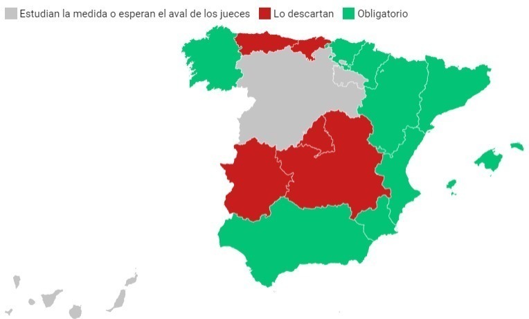 Mapa de utilización del pasaporte Covid. Fuente: CCAA