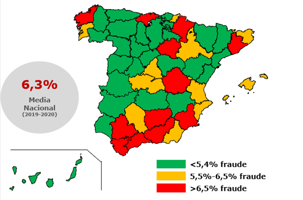 Mapa del fraude en España 2019-2020. Fuente: Línea Directa