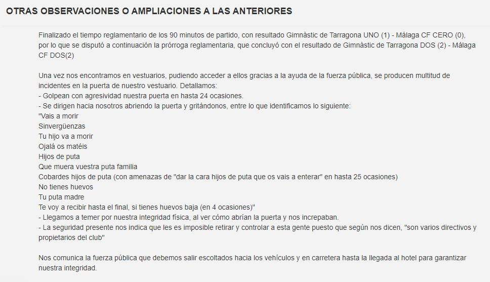 Insultos y amenazas redactadas en el acta arbitral